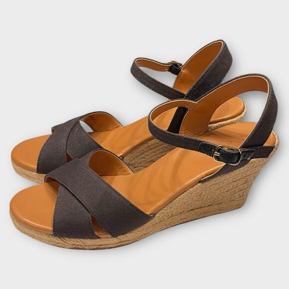 J. CREW Peep-toe wedge Women Sandals Size US 8 Navy espadrille Casual - Picture 1 of 7
